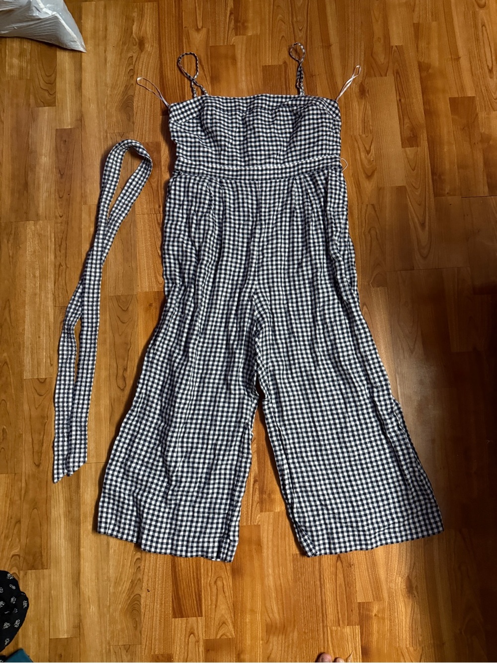 J. Crew Black & White Gingham Strapless Wide-Leg Jumpsuit